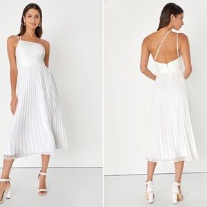 LULU's Bridal Shower Reception Elopement White Flowy Wedding Midi Dress NWOT